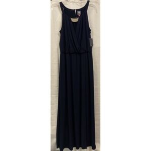 Vince Camuto Keyhole Jersey Blouson‎ Maxi Dress Size 12 Navy Blue Evening Gown